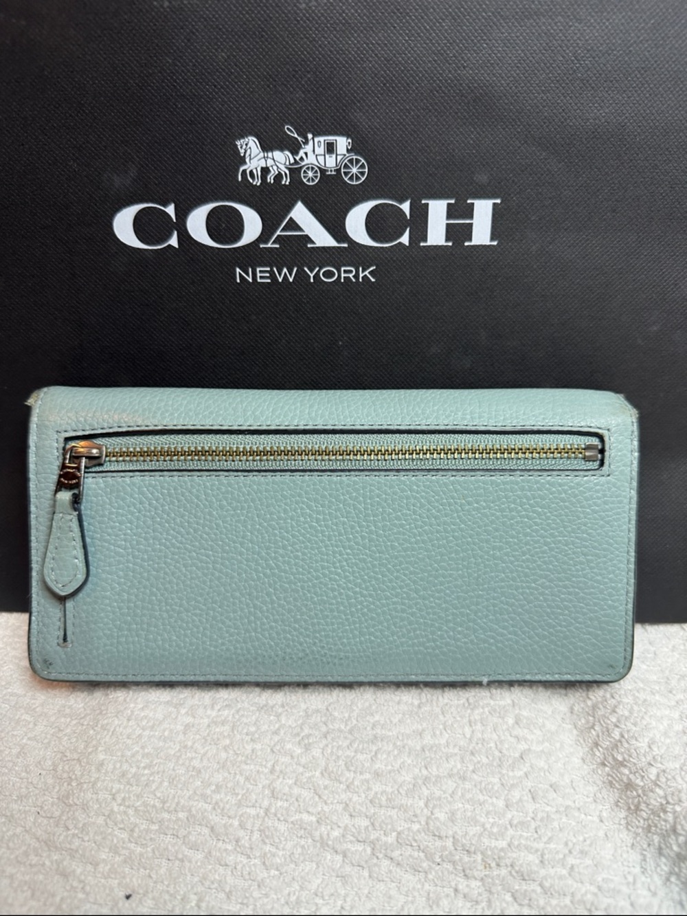 Coach Tea Rose Floral Studded Leather Wallet - Aqua Blue - Picture 2 of 16